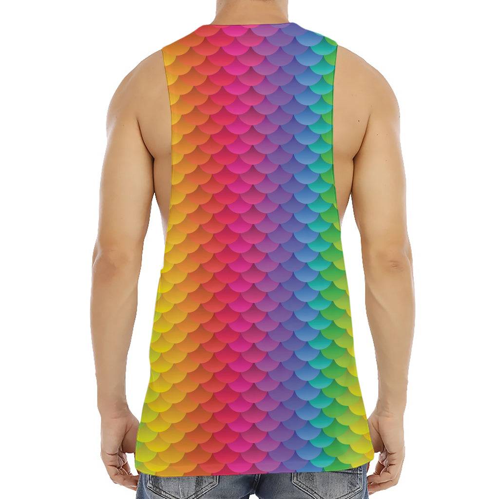 Rainbow Mermaid Scale Pattern Print Men's Muscle Tank Top
