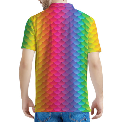 Rainbow Mermaid Scale Pattern Print Men's Polo Shirt