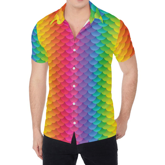 Rainbow Mermaid Scale Pattern Print Men's Shirt