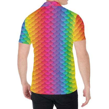 Rainbow Mermaid Scale Pattern Print Men's Shirt