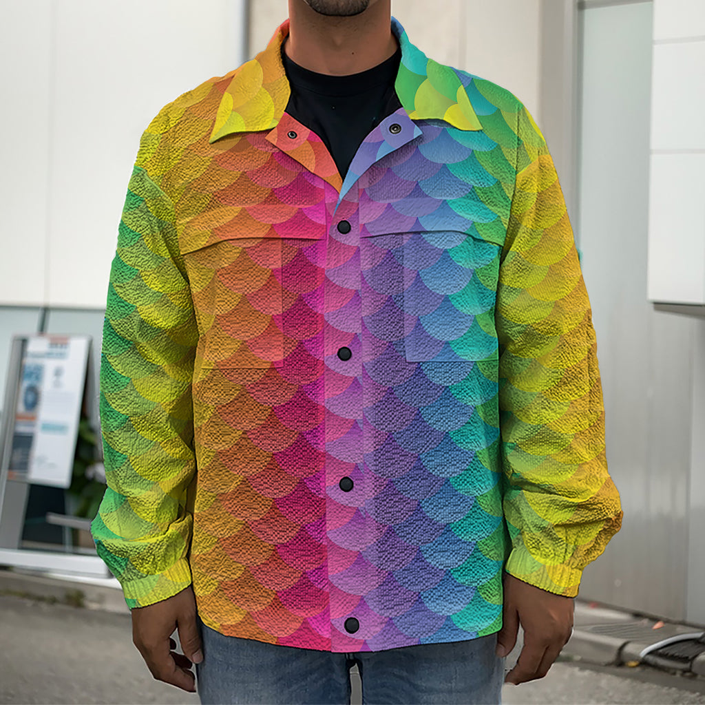 Rainbow Mermaid Scale Pattern Print Men's Shirt Jacket