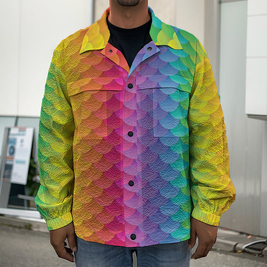 Rainbow Mermaid Scale Pattern Print Men's Shirt Jacket