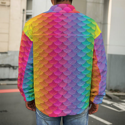 Rainbow Mermaid Scale Pattern Print Men's Shirt Jacket