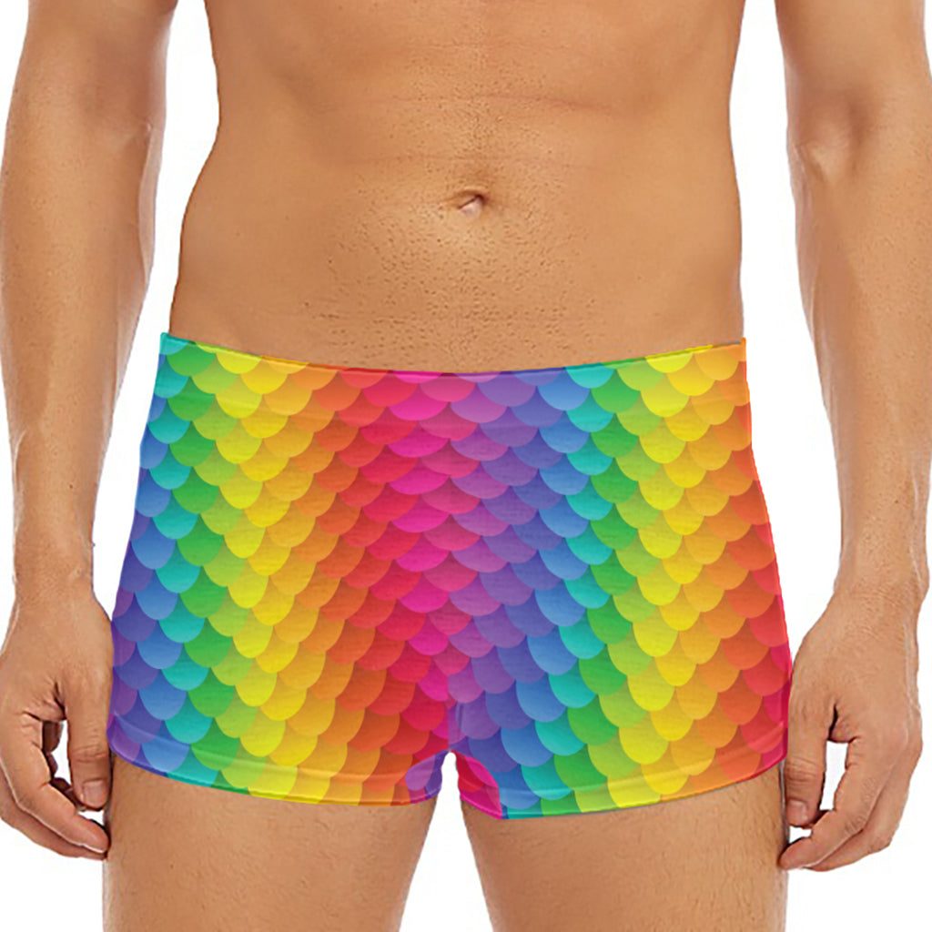 Rainbow Mermaid Scale Pattern Print Men's Short Boxer Briefs