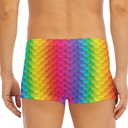 Rainbow Mermaid Scale Pattern Print Men's Short Boxer Briefs