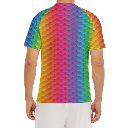 Rainbow Mermaid Scale Pattern Print Men's Short Sleeve Rash Guard