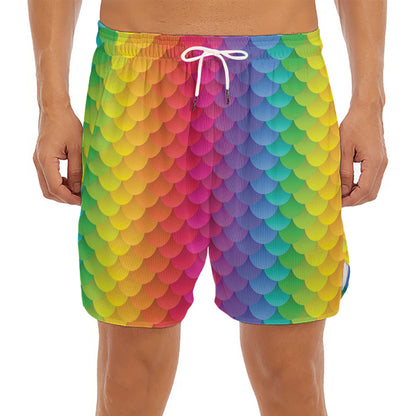 Rainbow Mermaid Scale Pattern Print Men's Split Running Shorts