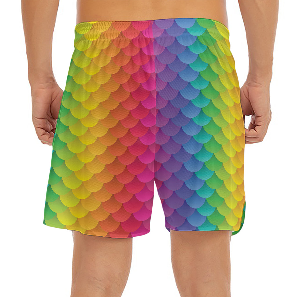 Rainbow Mermaid Scale Pattern Print Men's Split Running Shorts