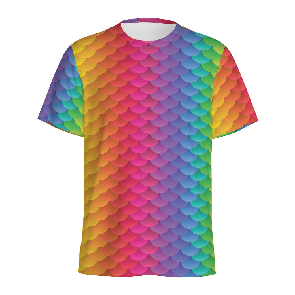 Rainbow Mermaid Scale Pattern Print Men's Sports T-Shirt