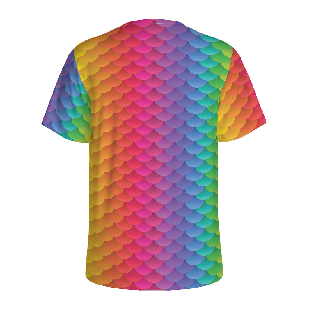 Rainbow Mermaid Scale Pattern Print Men's Sports T-Shirt