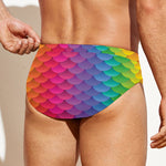 Rainbow Mermaid Scale Pattern Print Men's Swim Briefs
