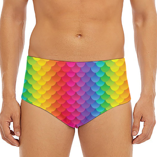 Rainbow Mermaid Scale Pattern Print Men's Triangle Swim Briefs