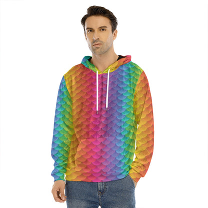 Rainbow Mermaid Scale Pattern Print Men's Velvet Pullover Hoodie