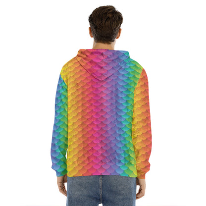 Rainbow Mermaid Scale Pattern Print Men's Velvet Pullover Hoodie