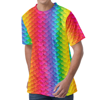 Rainbow Mermaid Scale Pattern Print Men's Velvet T-Shirt