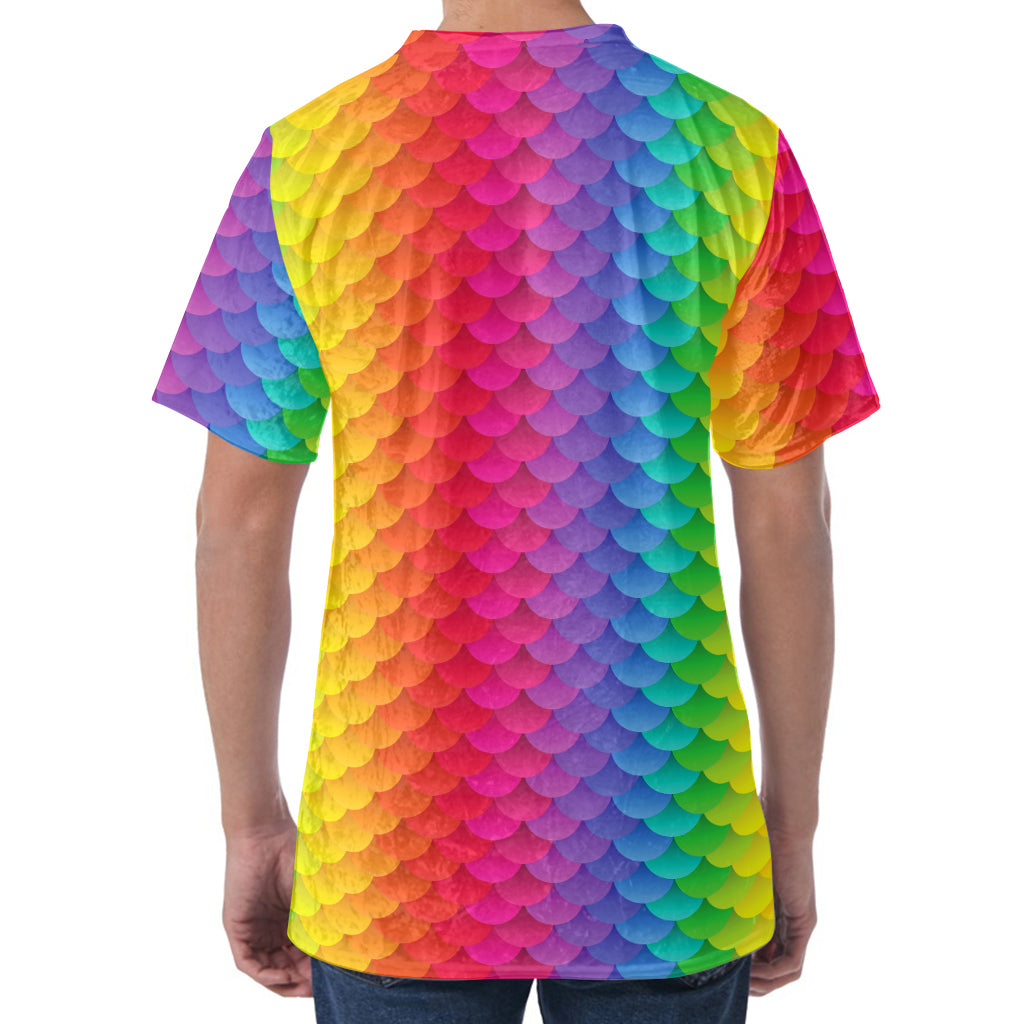 Rainbow Mermaid Scale Pattern Print Men's Velvet T-Shirt