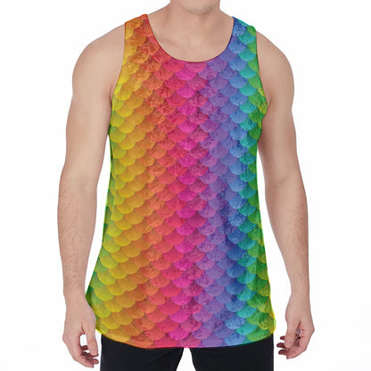 Rainbow Mermaid Scale Pattern Print Men's Velvet Tank Top