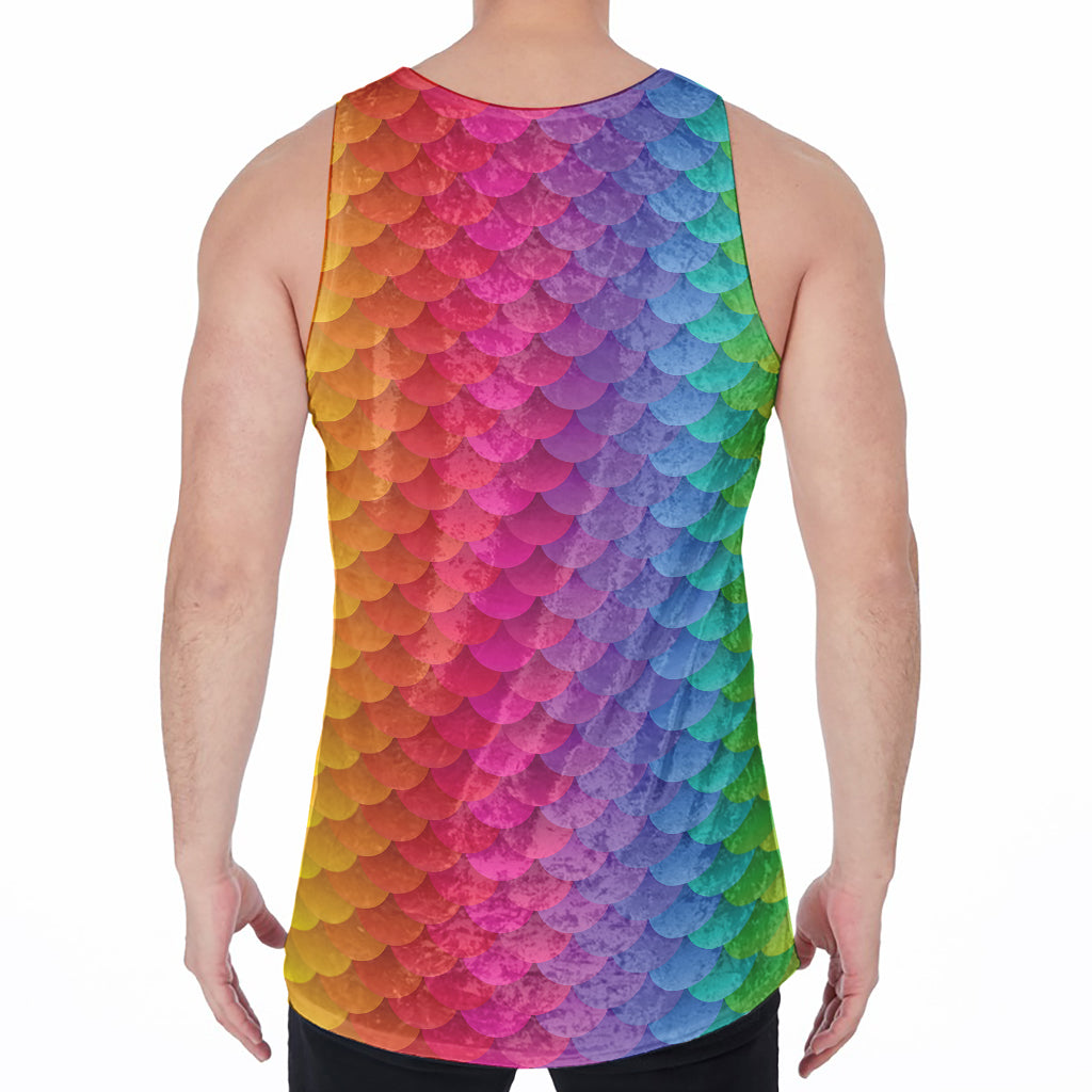 Rainbow Mermaid Scale Pattern Print Men's Velvet Tank Top