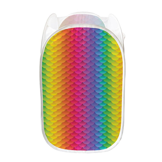 Rainbow Mermaid Scale Pattern Print Mesh Laundry Hamper