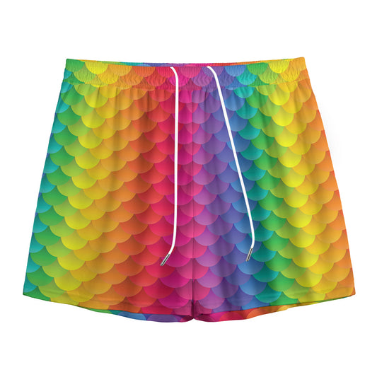 Rainbow Mermaid Scale Pattern Print Mesh Shorts