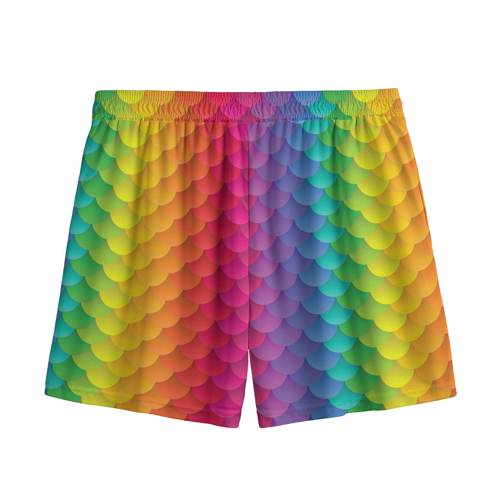 Rainbow Mermaid Scale Pattern Print Mesh Shorts