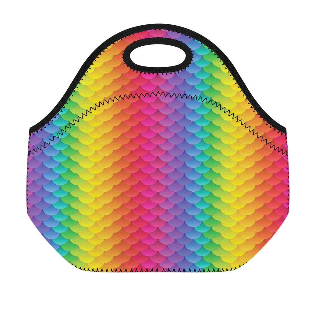 Rainbow Mermaid Scale Pattern Print Neoprene Lunch Bag