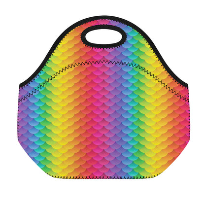 Rainbow Mermaid Scale Pattern Print Neoprene Lunch Bag