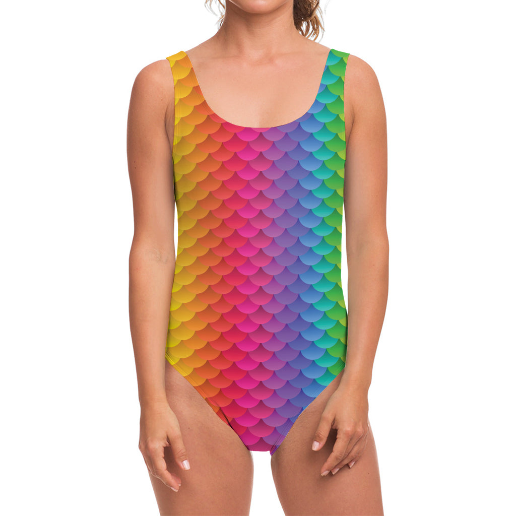 Rainbow Mermaid Scale Pattern Print One Piece Swimsuit