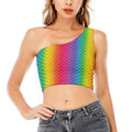 Rainbow Mermaid Scale Pattern Print One Shoulder Crop Top