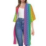 Rainbow Mermaid Scale Pattern Print Open Front Beach Cover Up