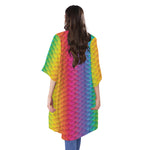 Rainbow Mermaid Scale Pattern Print Open Front Beach Cover Up