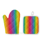 Rainbow Mermaid Scale Pattern Print Oven Mitt And Pot Holder Set