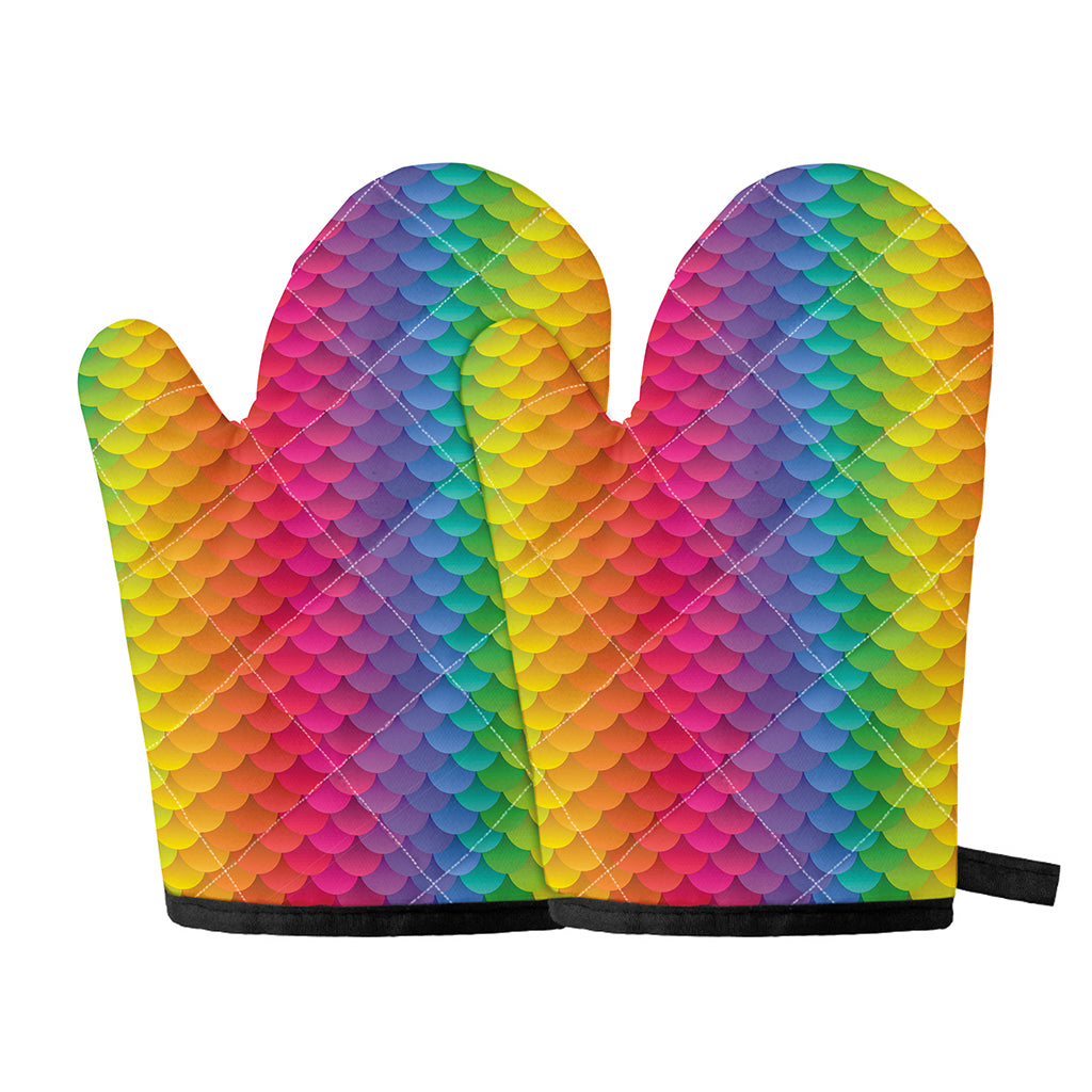 Rainbow Mermaid Scale Pattern Print Oven Mitts
