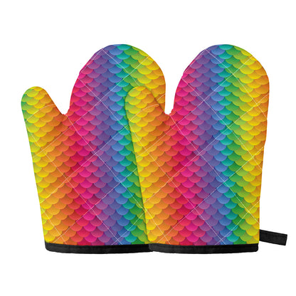 Rainbow Mermaid Scale Pattern Print Oven Mitts