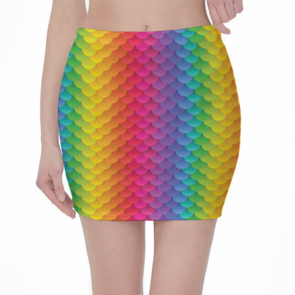 Rainbow Mermaid Scale Pattern Print Pencil Mini Skirt