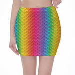 Rainbow Mermaid Scale Pattern Print Pencil Mini Skirt
