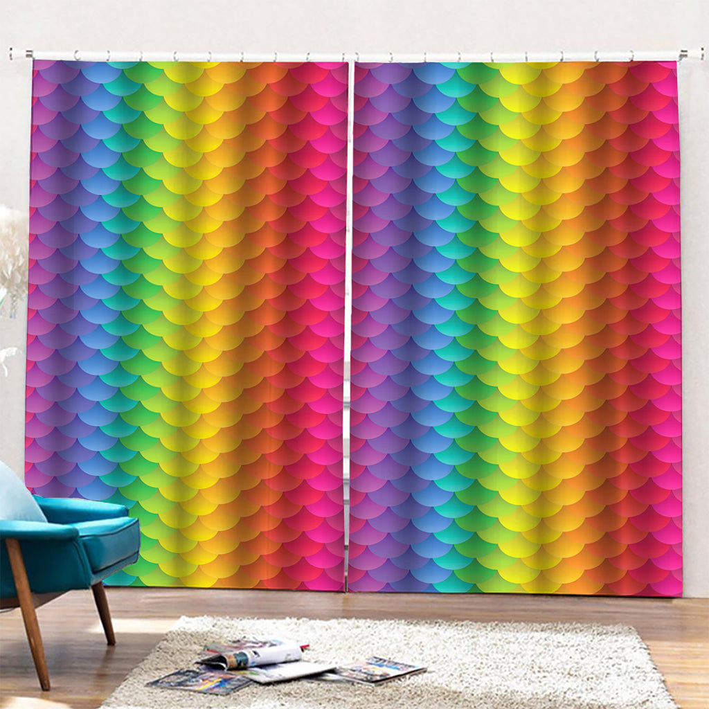 Rainbow Mermaid Scale Pattern Print Pencil Pleat Curtains