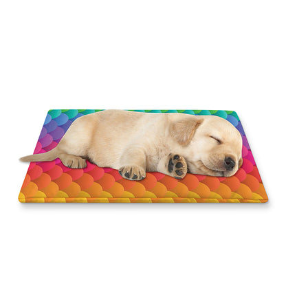 Rainbow Mermaid Scale Pattern Print Pet Cooling Mat Cover
