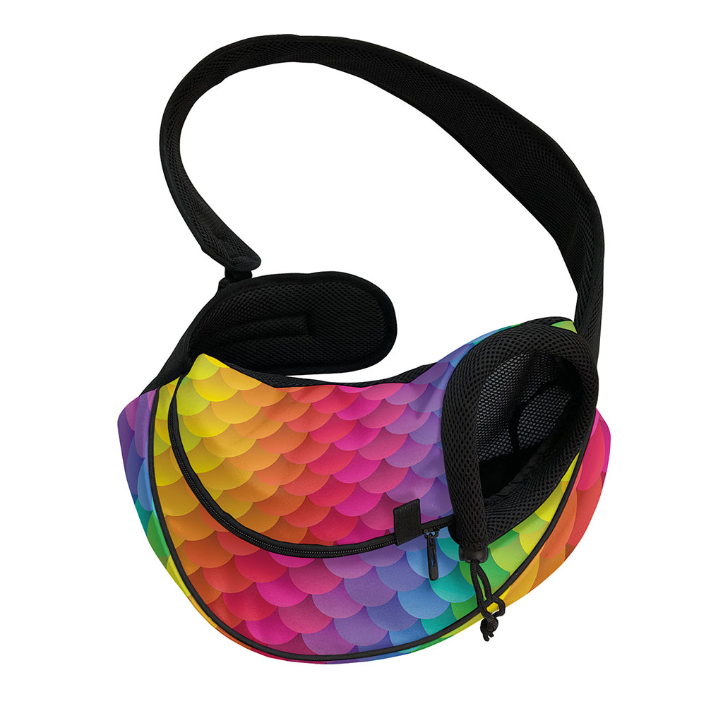 Rainbow Mermaid Scale Pattern Print Pet Sling Carrier