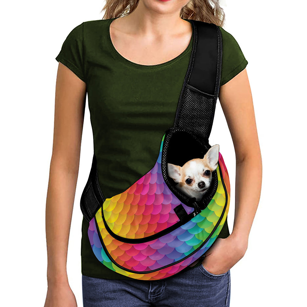 Rainbow Mermaid Scale Pattern Print Pet Sling Carrier