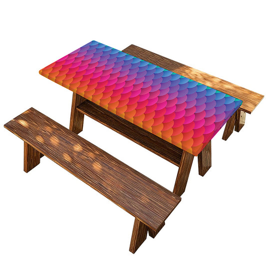 Rainbow Mermaid Scale Pattern Print Picnic Table Cover