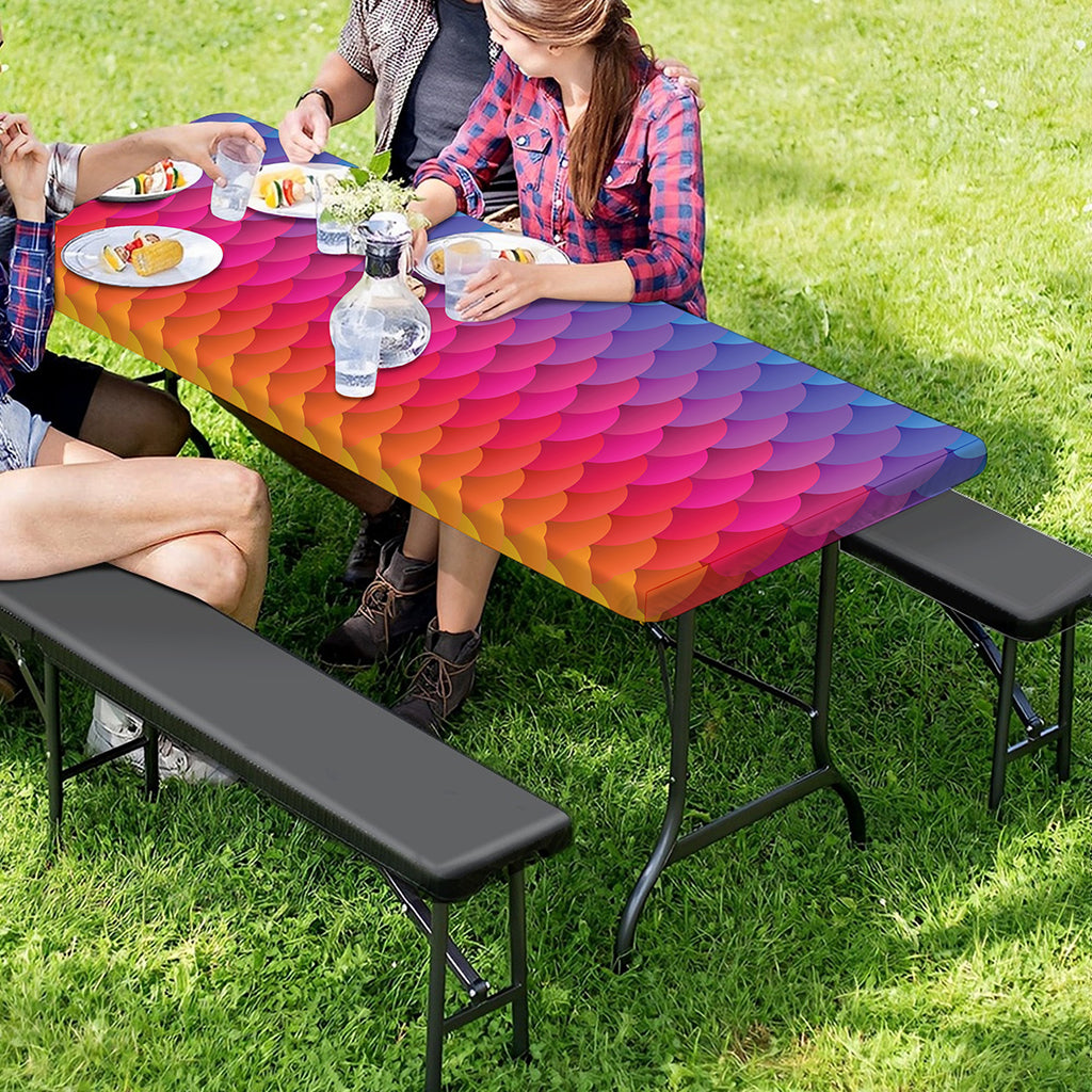 Rainbow Mermaid Scale Pattern Print Picnic Table Cover