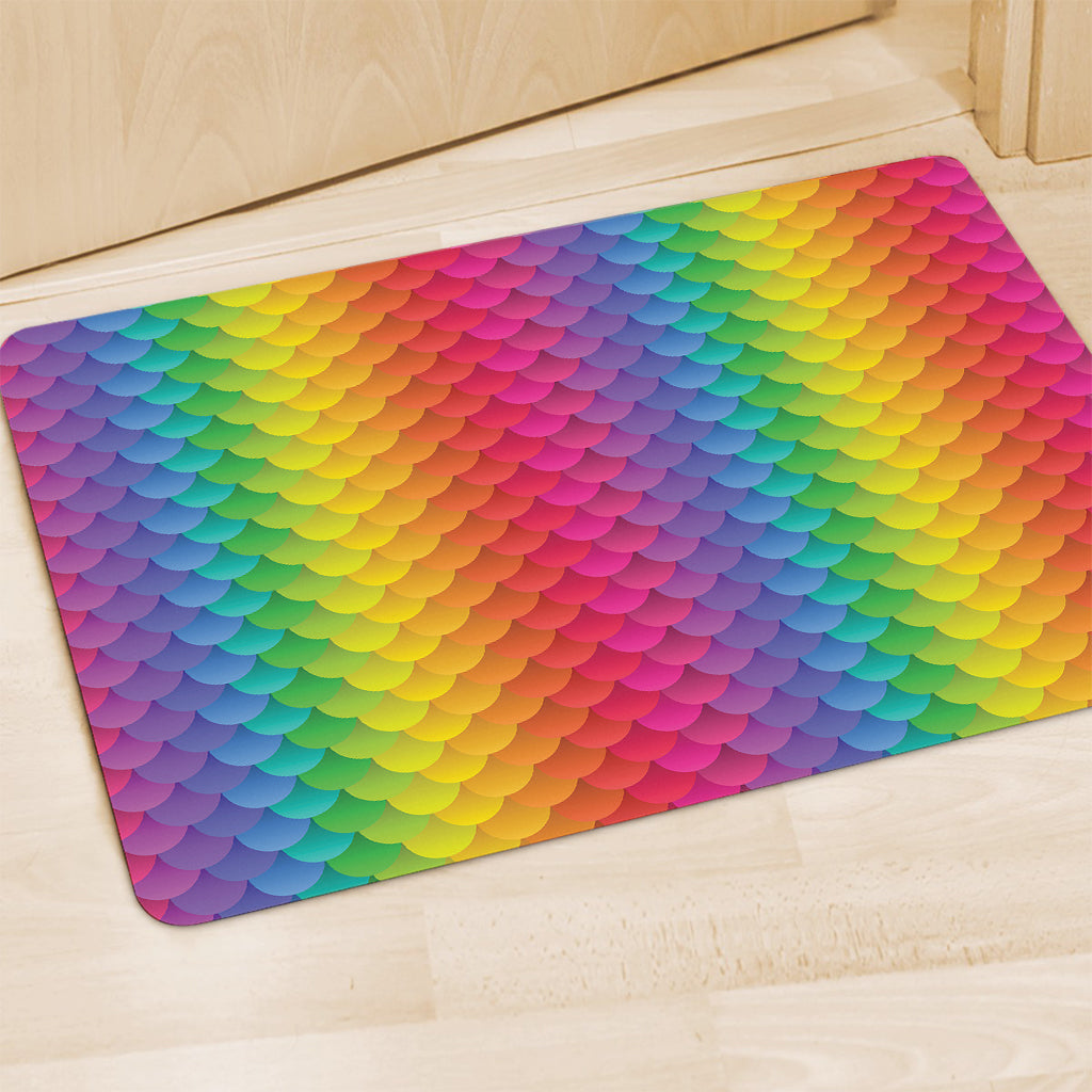 Rainbow Mermaid Scale Pattern Print Polyester Doormat