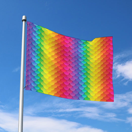 Rainbow Mermaid Scale Pattern Print Polyester Flag