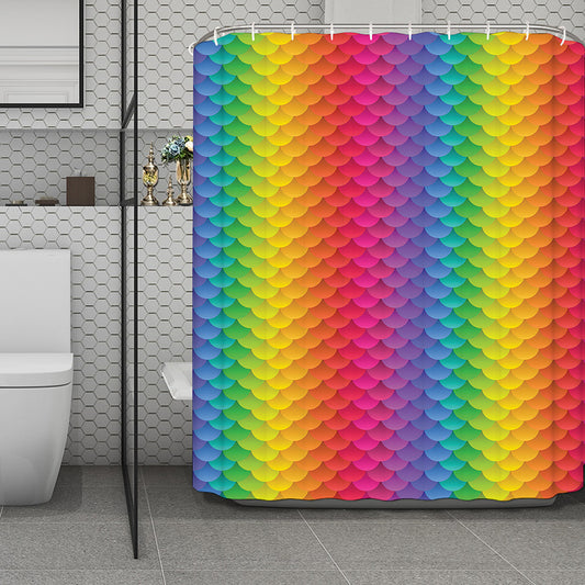 Rainbow Mermaid Scale Pattern Print Polyester Shower Curtain