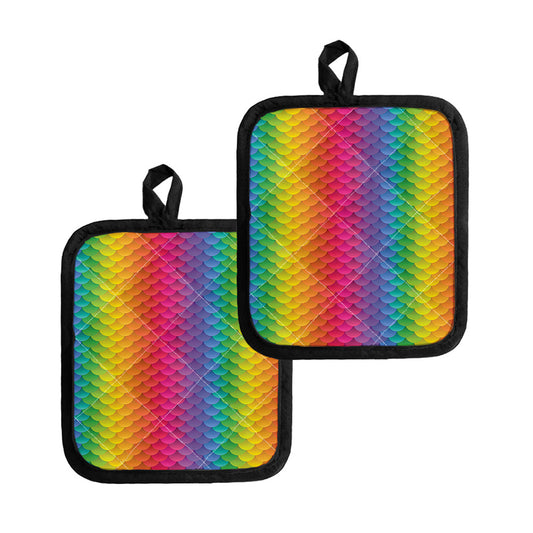 Rainbow Mermaid Scale Pattern Print Pot Holders