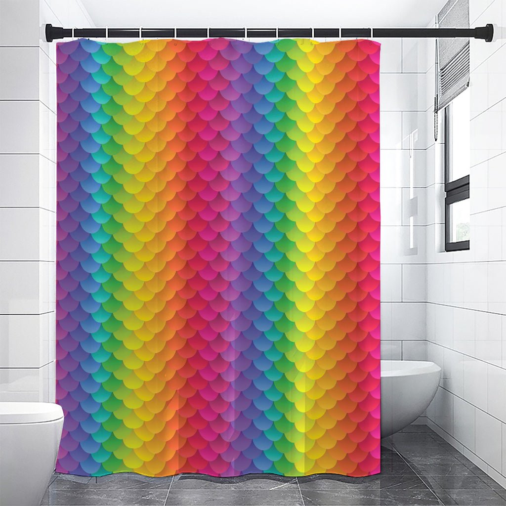 Rainbow Mermaid Scale Pattern Print Premium Shower Curtain