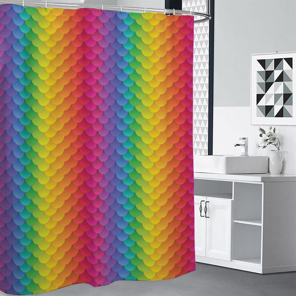 Rainbow Mermaid Scale Pattern Print Premium Shower Curtain