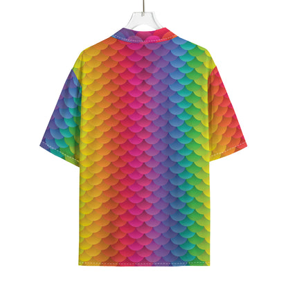 Rainbow Mermaid Scale Pattern Print Rayon Hawaiian Shirt