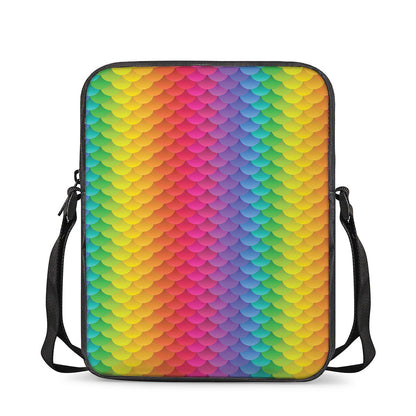 Rainbow Mermaid Scale Pattern Print Rectangular Crossbody Bag